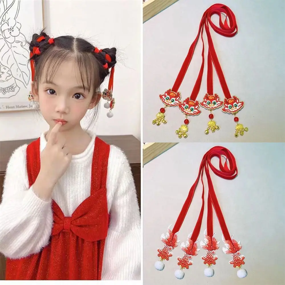 

Chinese Style Braided Hair Rope Creative Koi Carp Bell Children Hair Band Han Clothes Accessories Cloth New Year Hair Wear Gift