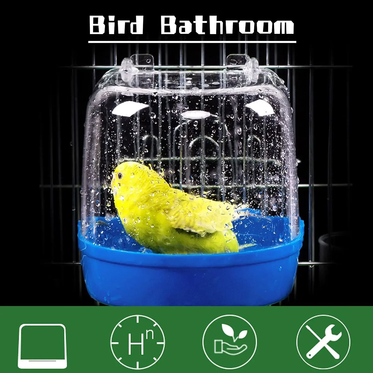 1pc Clear Bird Bath Cage Parakeet Bird Cage Accessories Hanging Bath Box Parrot Pet Bathing Tub Clear View bird bath