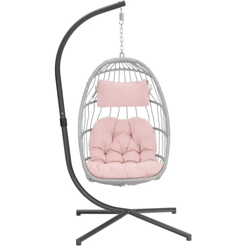 Indoor Egg Hanging Chair with Stand, Patio Wicker Swing Egg Chair Indoor Swinging Hammock 350lbs Capacity