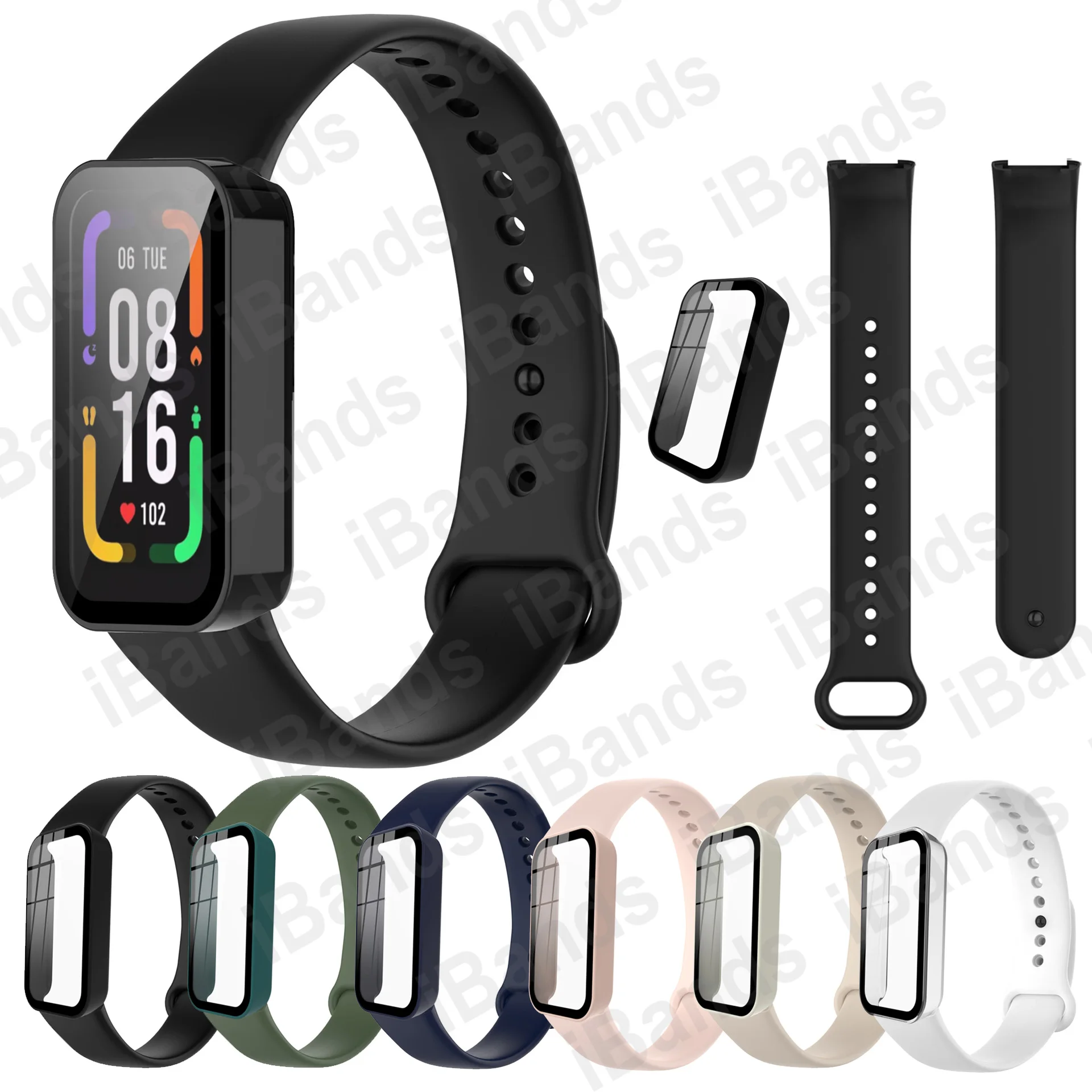 

Watch Band Case for Redmi Band Pro Rubber Band Glass Screen Protector Silicone Strap Bracelet Protective Cover Shell