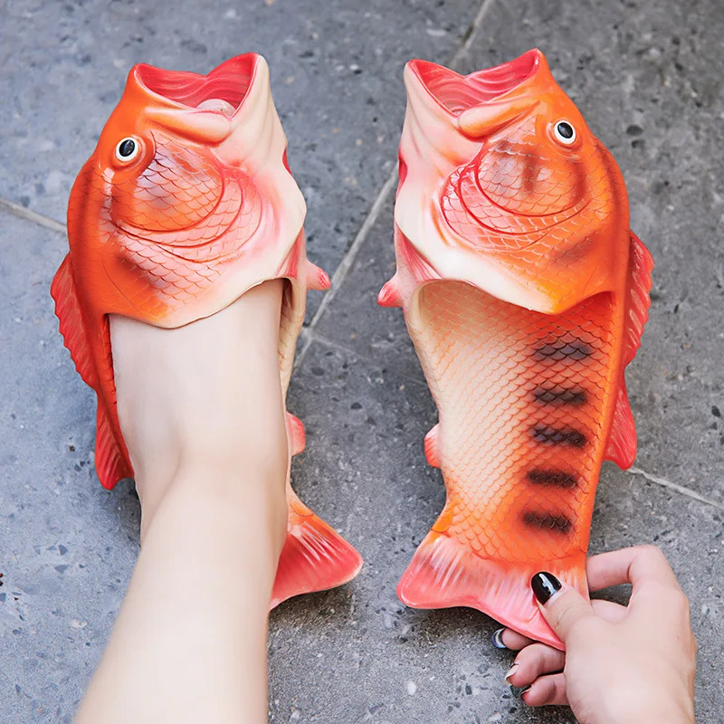 Funny lifelike fish slippers plus size 43- 47 women's weird animal