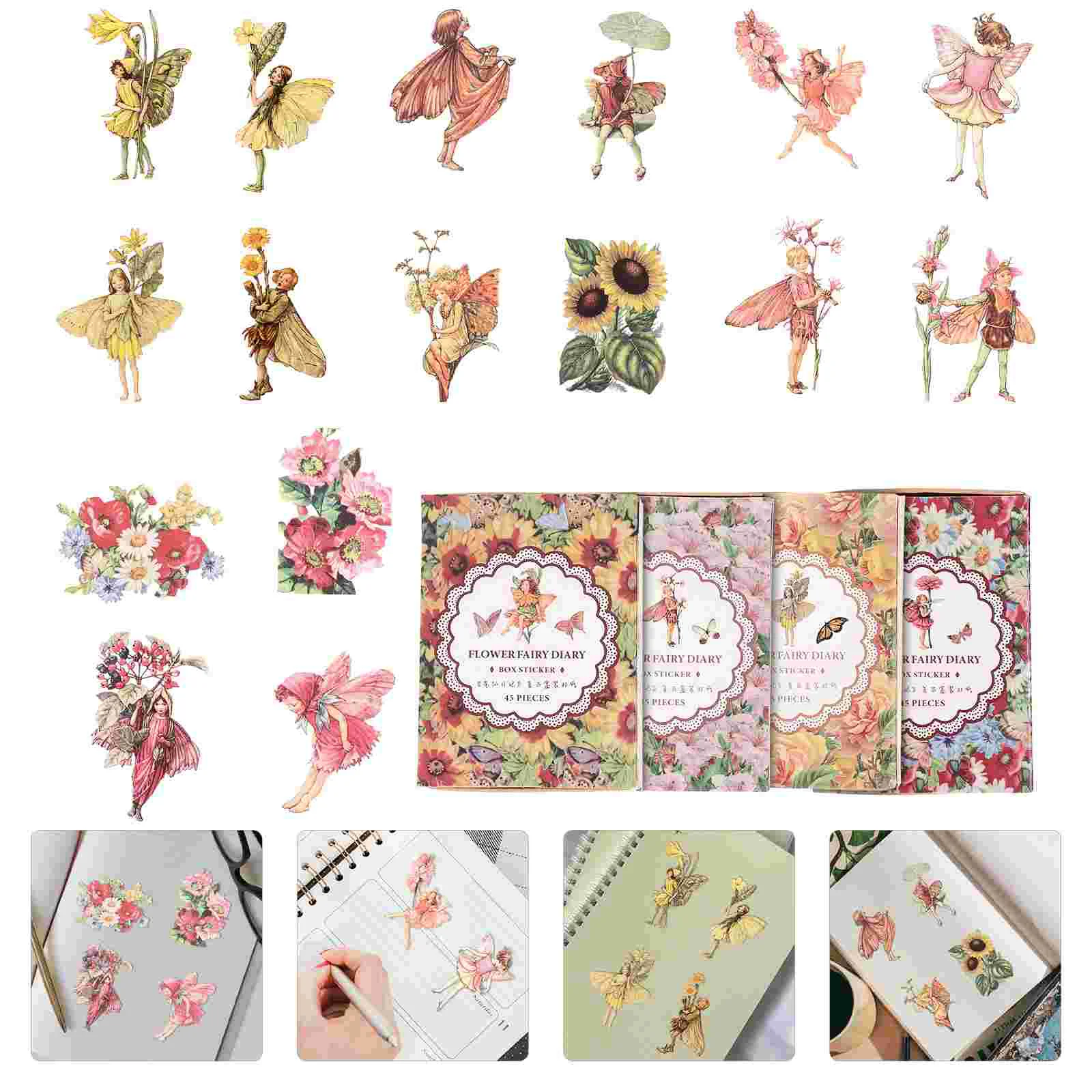 

4 Boxes Labels Decorative Handbook Stickers Decorate for Journaling Scrapbooking DIY Background Wedding