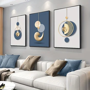 3-Piece Luxury Blue Gold Canvas Art 1