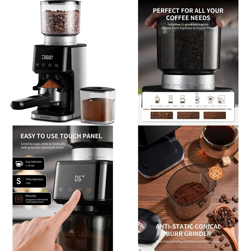 Electric Conical Burr Grinder for Espresso with Touchscreen Timer and 51 Grind Settings