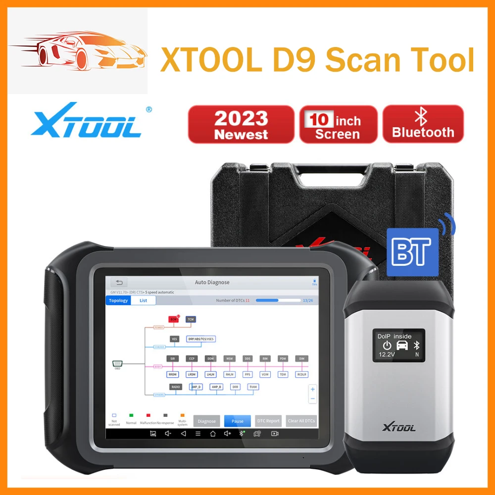 

XTOOL D9 Automotive Scan Tool Topology Map Bi-Directional Control ECU Coding Full Diagnostics & 42+ Resets Support DoIP & CAN FD