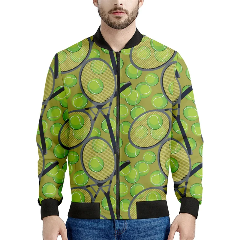thumbnail image 1 of Chaquetas con gráficos de pelota de tenis de moda para hombre, chaqueta bomber deportiva para exteriores de manga larga para primavera y otoño, abrigos sencillos e informales holgados, 1 of 4