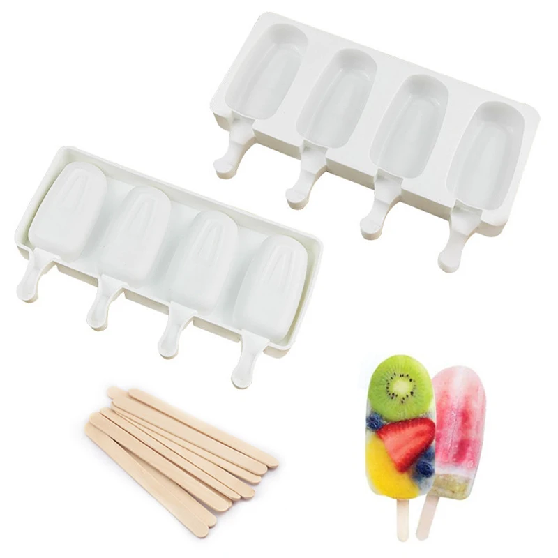 

Silicone Ice Cream Mold 4 Hole DIY Chocolate Dessert Popsicle Moulds Tray Ice Cube Maker Homemade Tools Summer Party Supplies