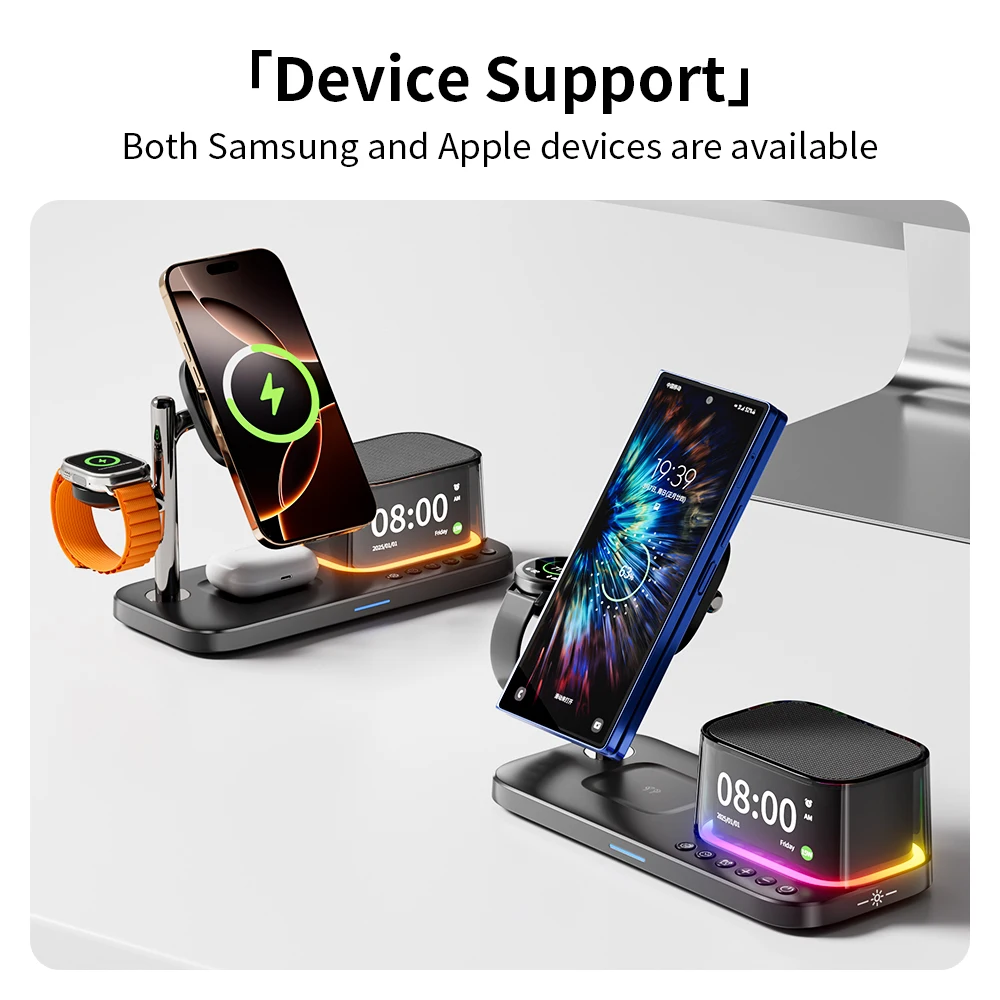 5 in 1 25W 마그네틱 무선 충전 스탠드 블루투스 스피커 아이폰 12-17 Pro Max 애플워치 11-2 SE 에어팟 고속 충전