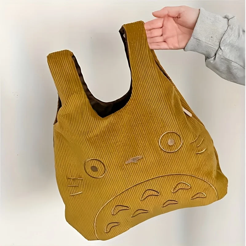 Women Fluffy Corduroy Kawaii Handbag Woman Outdoor Lunch Bag for School Office Picnic No-closure Handbag