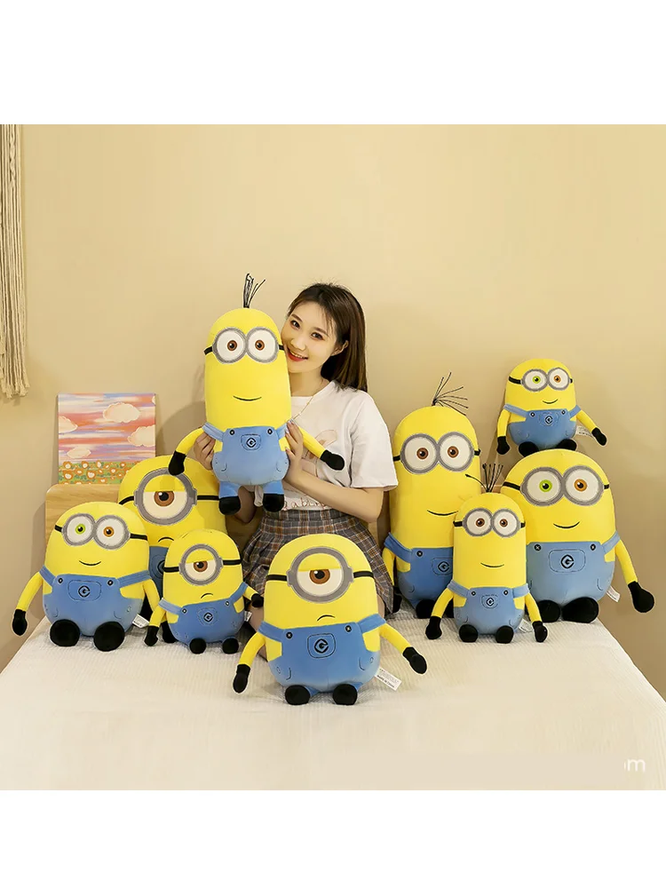 Süße Minions Film Peripherie Gelber Plüsch Bob Plüsch Stewart Plüschtier Jeans Plüschpuppe Kissen Dekoration Kinder Geburtstagsgeschenk – Detail 1