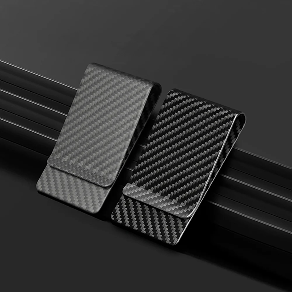 Credit Card Holder Metal Money Clip Matte/ Glossy Black Carbon Fiber Money Clips RFID Credit Card Business Big Card Holder Wallet for Men Women