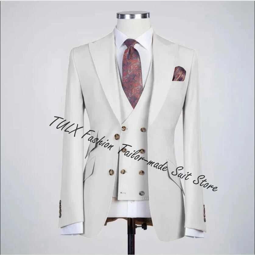Abiti bianchi uomo 3 pezzi moda Slim Fit Blazer gilet pantaloni formale Business smoking da sposa giacca maschile Trajes De Hombre