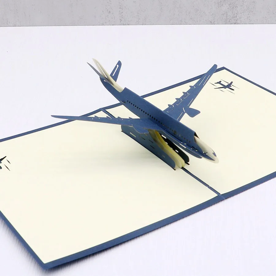 3D Pop UP Airplane Greeting Cards Carving Aircraft Model Table Craft Decoration Plane Enthusiast Birthday Tourist Postcard JXB