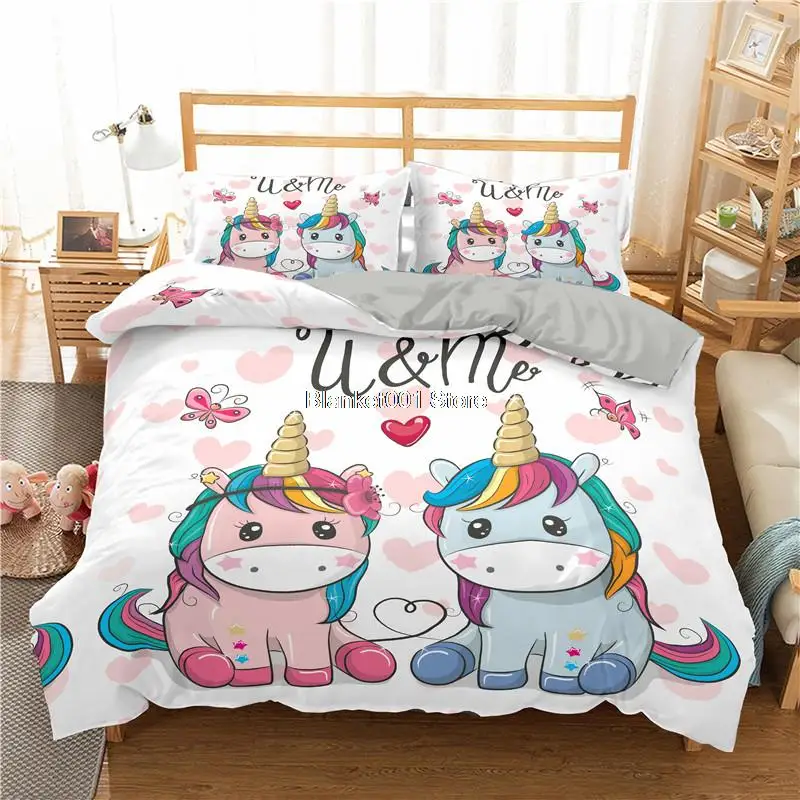

3D Unicorn Bedding Set Duvet Covers Pillowcases Cartoon Comforter Luxury Bedding Sets Bedclothes Girl Children Home Decor