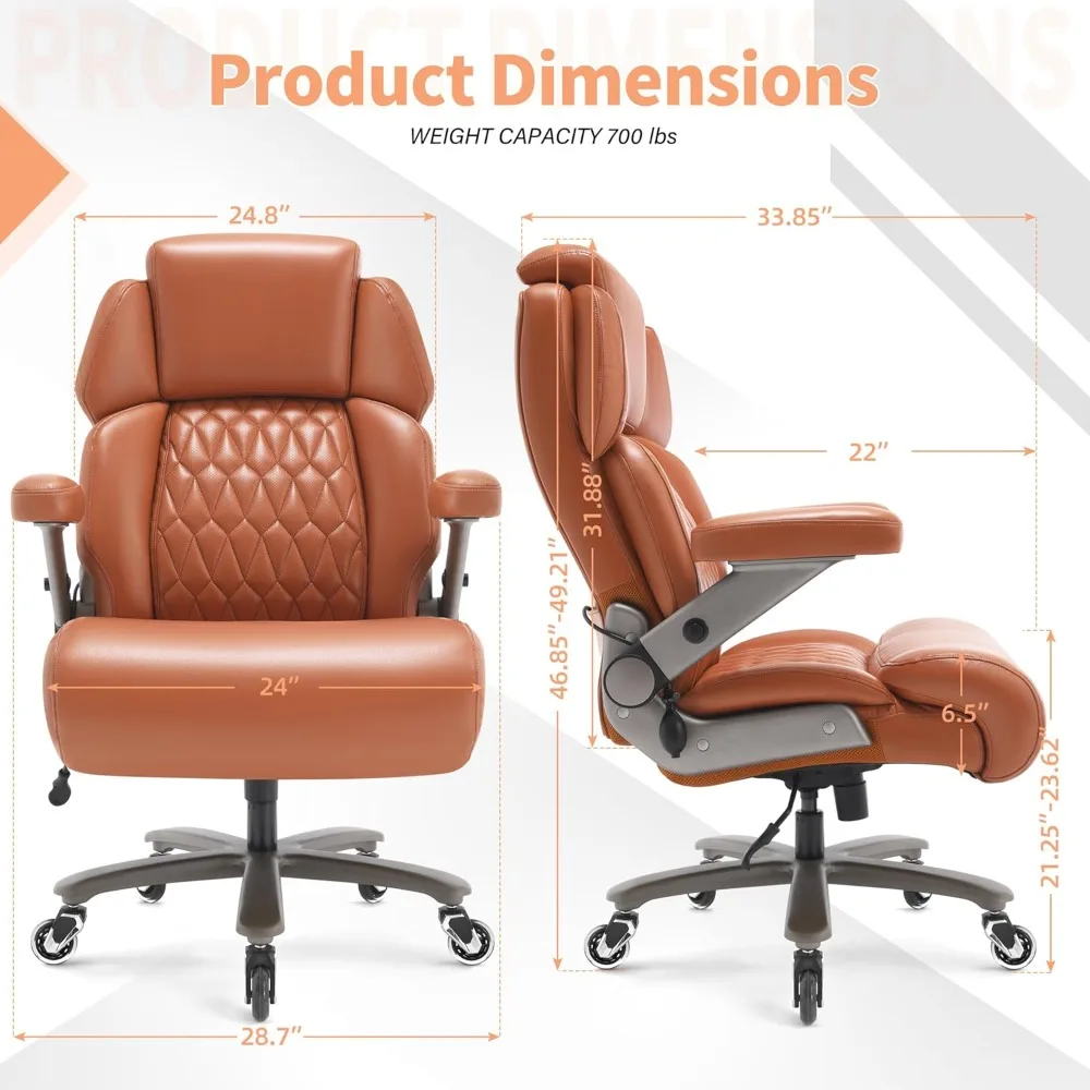 "sturdy ergonomic office chair for 700lbs - adjustable headrest & lumbar support, 3d flip arms, large wheels, heavy duty metal b