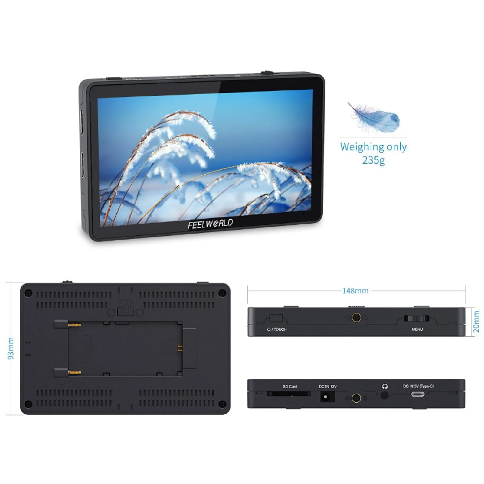 FEELWORLD F6 PLUS 6Inch Camera Monitor 3D LUT Field Touch Screen for Sony Canon Nikon DSLR Cameras IPS FHD Video Support 4K HDMI