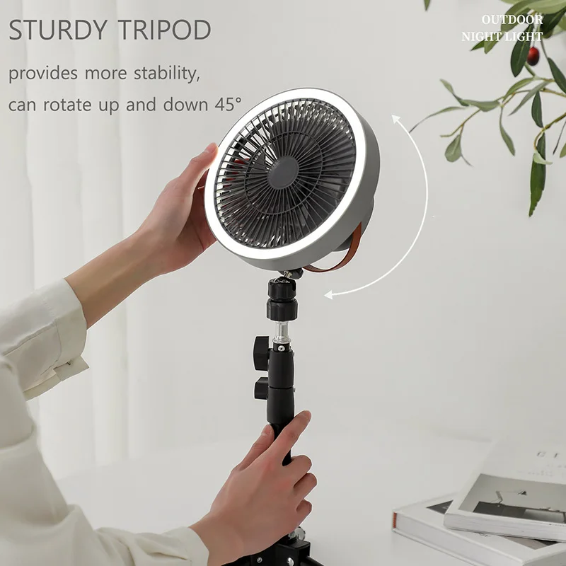 10000mAh Camping Fan Rechargeable Floor Fan Portable Circulator Wireless Ceiling Electric Fan with Power Bank LED Lighting