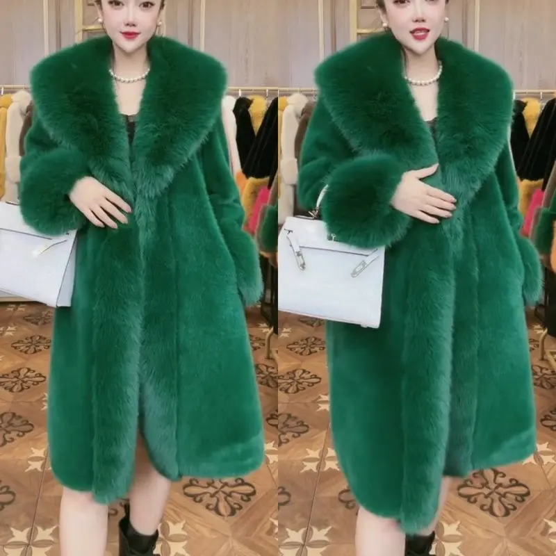 Popular Elegant Fur Integrated Faux Woolen All-Match Casual High-End Imitation Fox Furry Collar Coat Winter Coat Women's Clothes