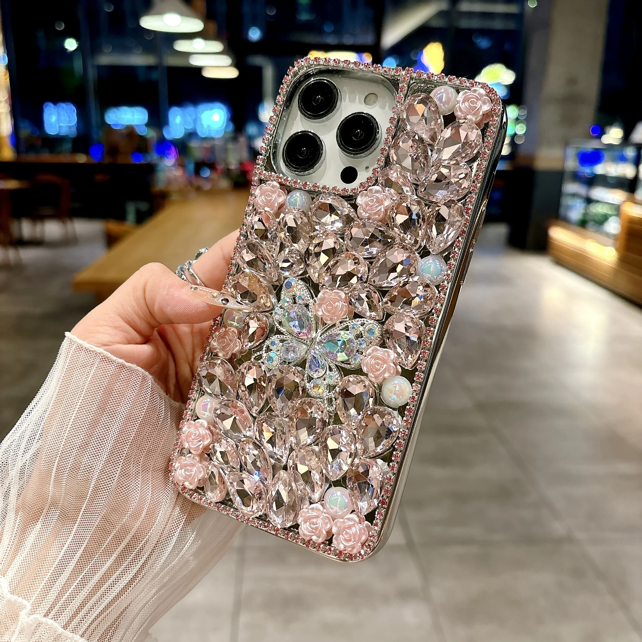 Luxuriöse Strass-Schmetterlings-Handyhüllen für iPhone 17 Air, 16, 15, 14, 13, 12, 11 Pro Max Plus – Diamant-Handyhülle für Mädchen – Detail 3
