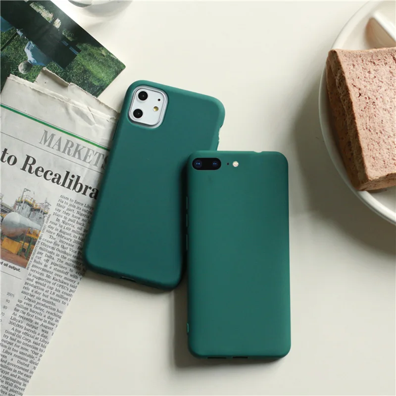 Dark Green Matte Silicone Phone Case - Solid Color Soft TPU Cover