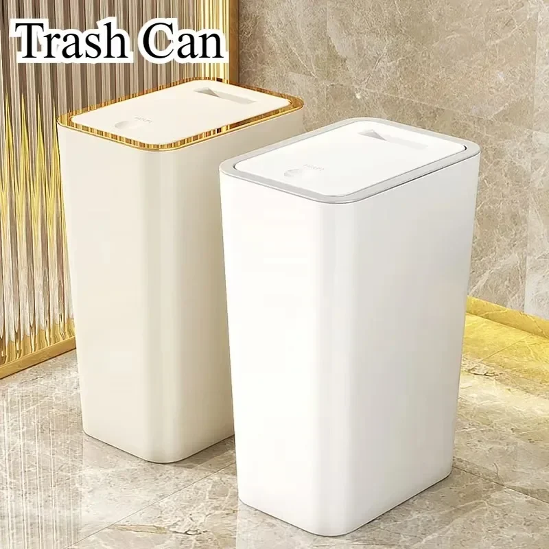 10/12L Slim Trash Can with Lid Nordic Style Waterproof Dustbin Large Capacity One-Touch Design for Bathroom Kitchen Living Room
