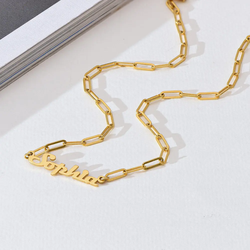 Fashion Paper Clip S925 Silver Chain Personalize Name Gold Plated Clavicle Choker Necklace For Women Gifts Party Jewelry