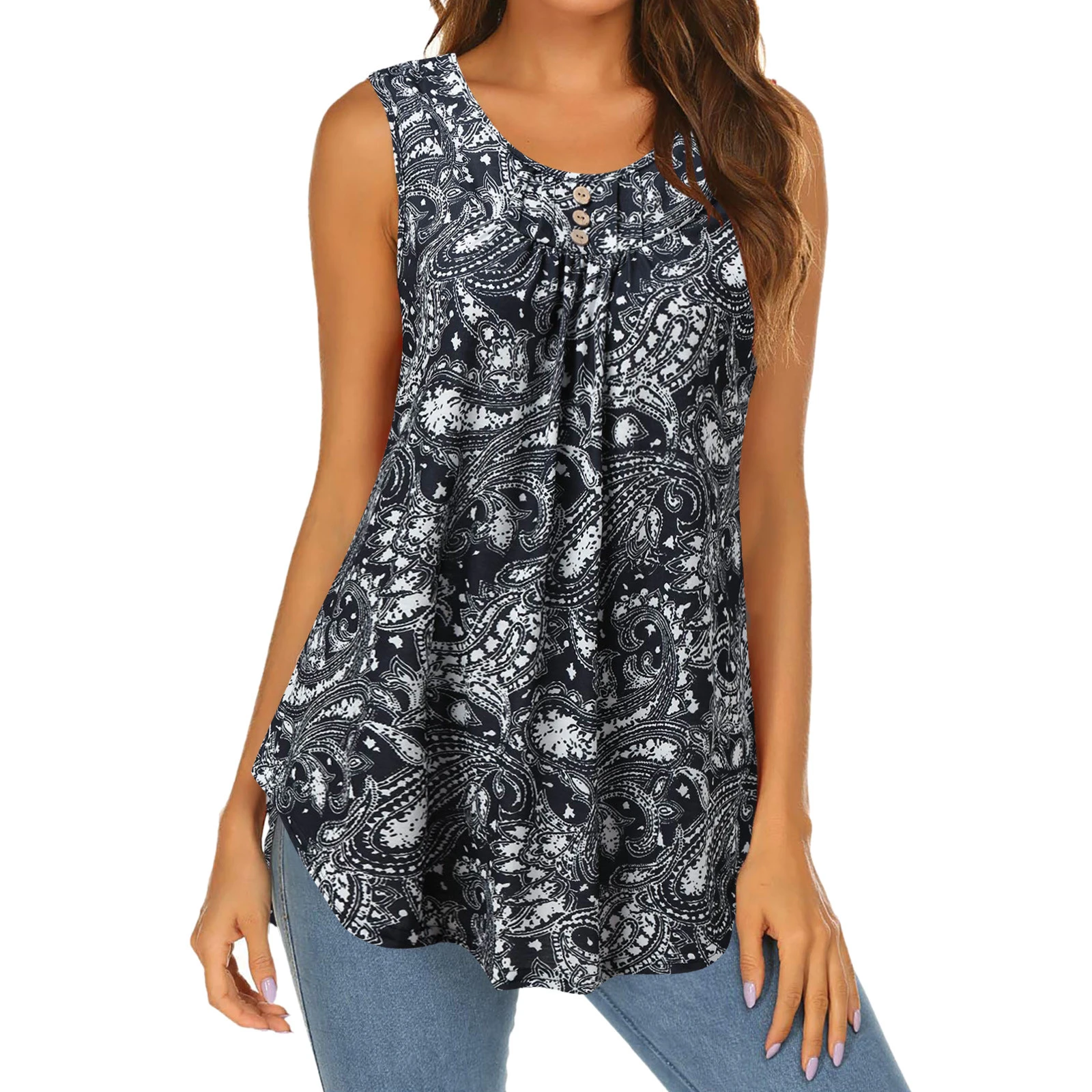 4 Pack Womens Summer Tops Leopard Print Tank Tops Button Up Pleated Tops Crew Neck Sleeveless Camisole Top with Bra| | AliExpress