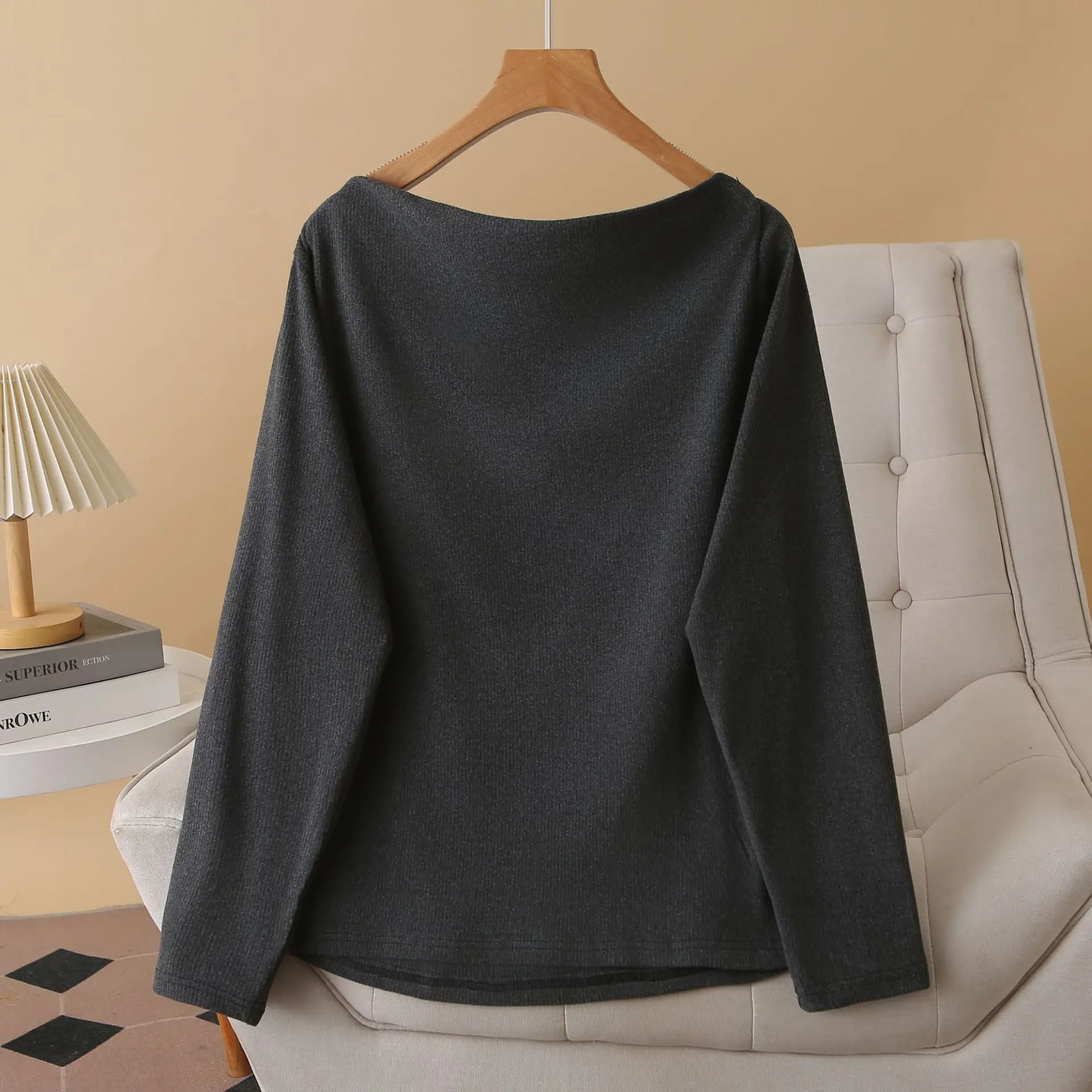 Fashion Plus Size Women's T-Shirt Autumn 2025 Solid Color Pile Collar Long Sleeve Tops 1712