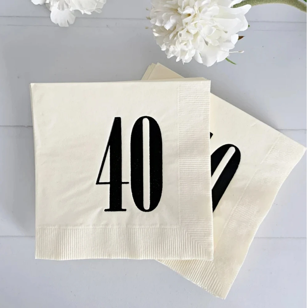 

50pcs Personalized 40th Birthday Napkins - 40th Anniversary Announcement - Birthday Party Beverage Napkins - Cocktail Napkins