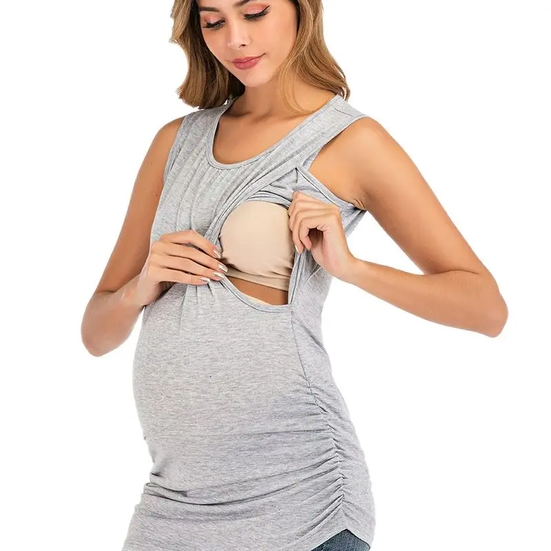 2024 Summer Pregnant Women Breastfeeding Clothes Sleeveless Tees for Nursing Pregnancy Lactation Tank Tops Sleeveless T-shirt