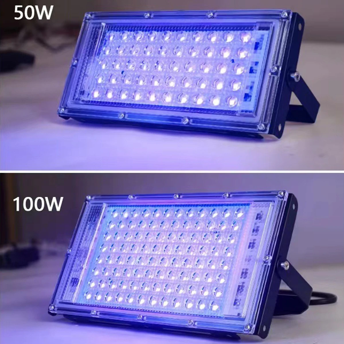 מנורת פלאשלייט LED UV 50W 100W 395nm פלואורסנטית למסיבות ולבמה, מנורת גרמיקידל 100Watt פלאשלייטים 240V עם ייבוש אולטרה סגול ואוזון