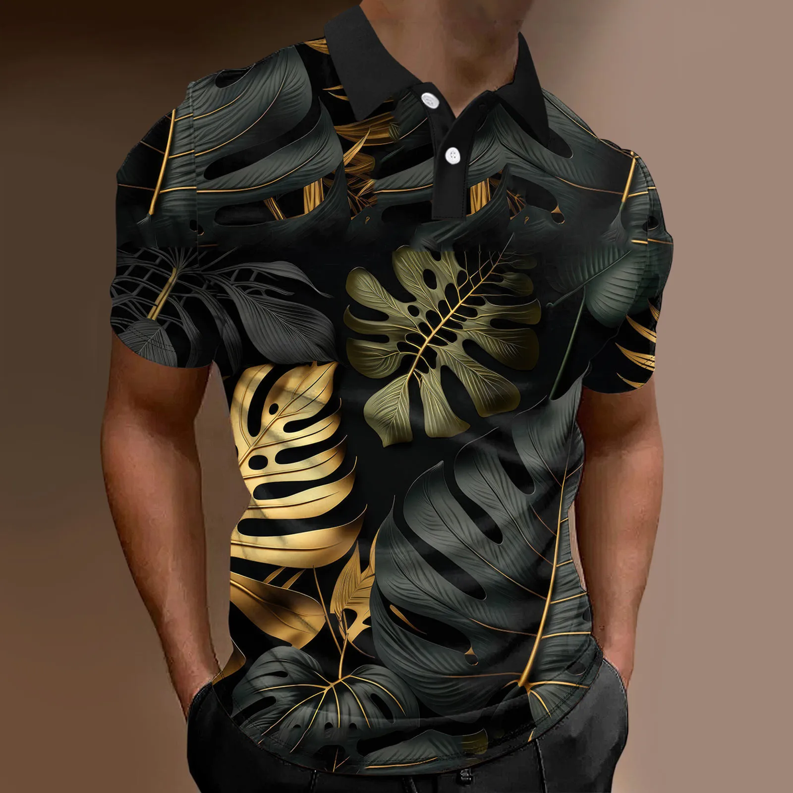 

Men Fashion Spring Summer Casual Short Sleeve Turndown Neck Printed T Shirts Top Blouse V Neck T Shirts Men