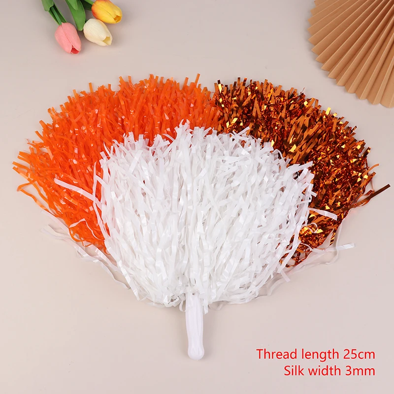 2pcs Cheerleading Pom Poms With Handle Cheer Balls Gold Silver Red Yellow Blue Hand Dance Pompoms Accessories For Women Kids