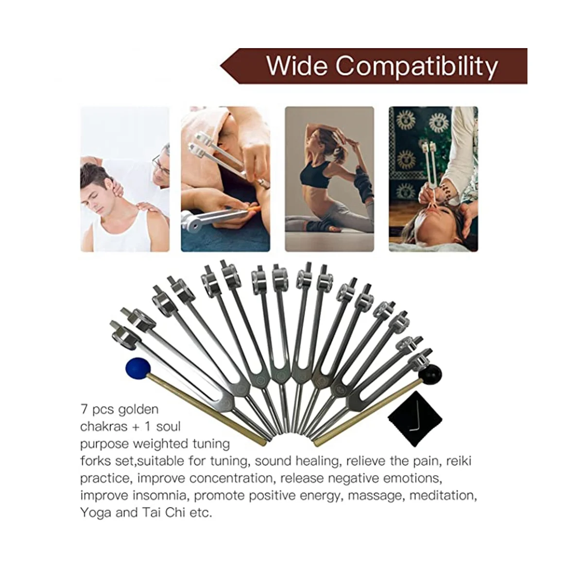 New Chakra Tuning Fork Set for Healing, 8 Pieces Silver Chakra Tuning Fork for Meditation 4