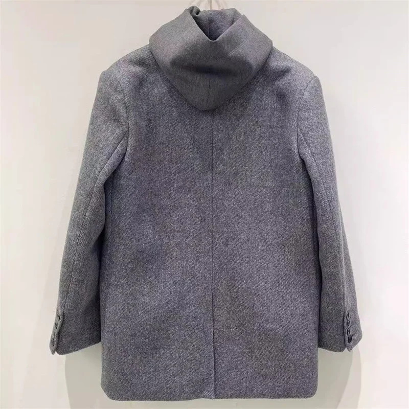 Women blazer women's blazer winter high-quality wool blend women's suit jacket Shoulder pad slim fit hood Women's coat