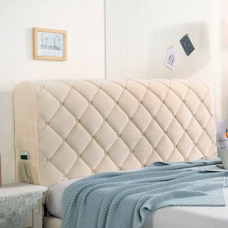 Velvet Headboard Cover Bed Headboard Cover Nordic Thicken Soft Plush Quilted Bed Head Cover All-inclusive Solid Color Bed Back Dust Protector