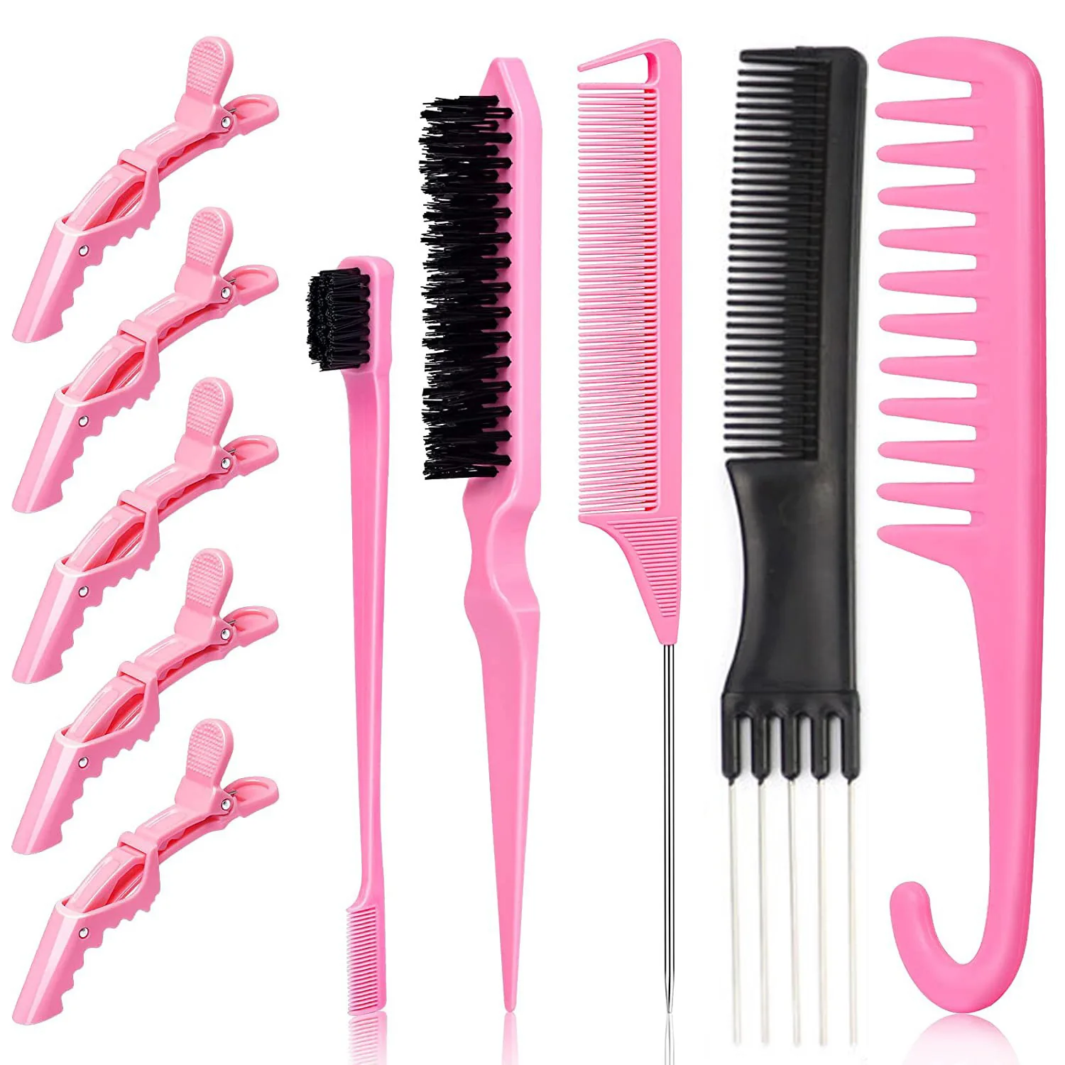 

10pcs Hair Styling Comb Set Teasing Hair Brush Triple Teasing Comb Rat Tail Combs Edge Brush Hair Tail Tools Braid Tool Loop