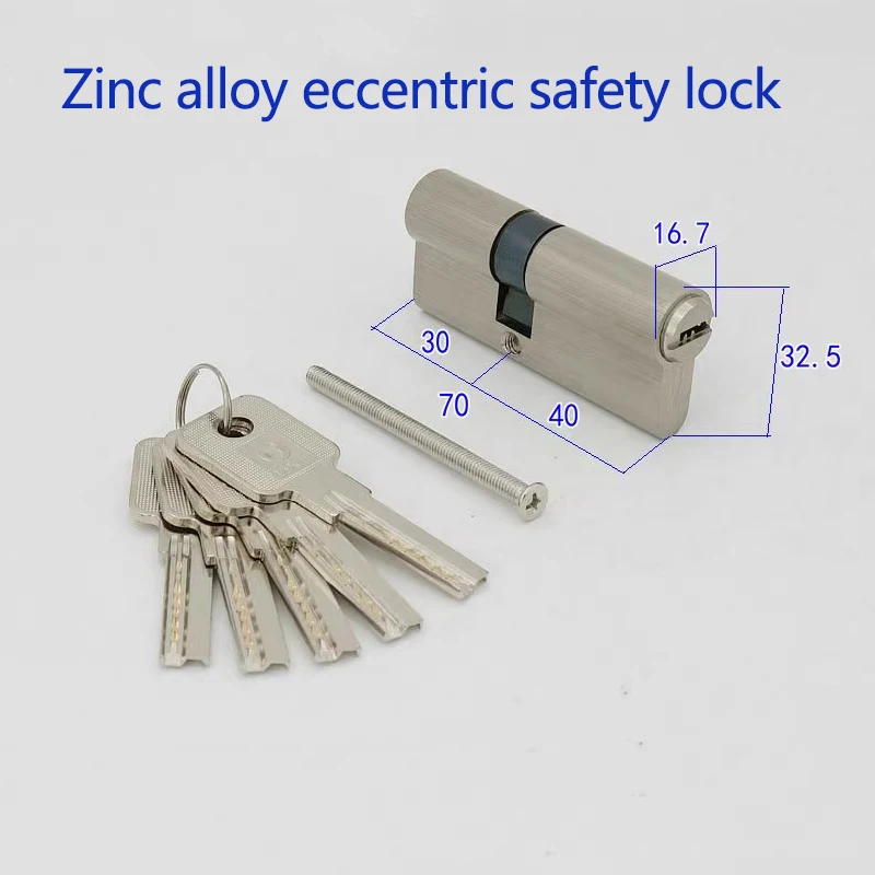 Zinc alloy double opening eccentric lock cylinder 70-30-40mm 5 keys rame serratura di sicurezza per porta antifurto