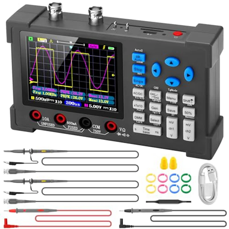 

3-In-1 Portable 2-Channel Handheld Oscilloscope 120Mhz Bandwidth 500Msa/S+Digital Multimeter Tester Auto Range Easy To Use