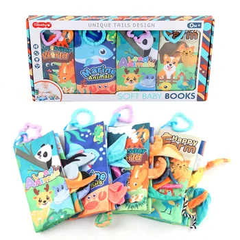 0-6 Months Baby Early Education Toys Tail Cloth Book Puzzle Parent-Child Interactive Sound Ring Paper Baby Puzzle Exercise Toys 1