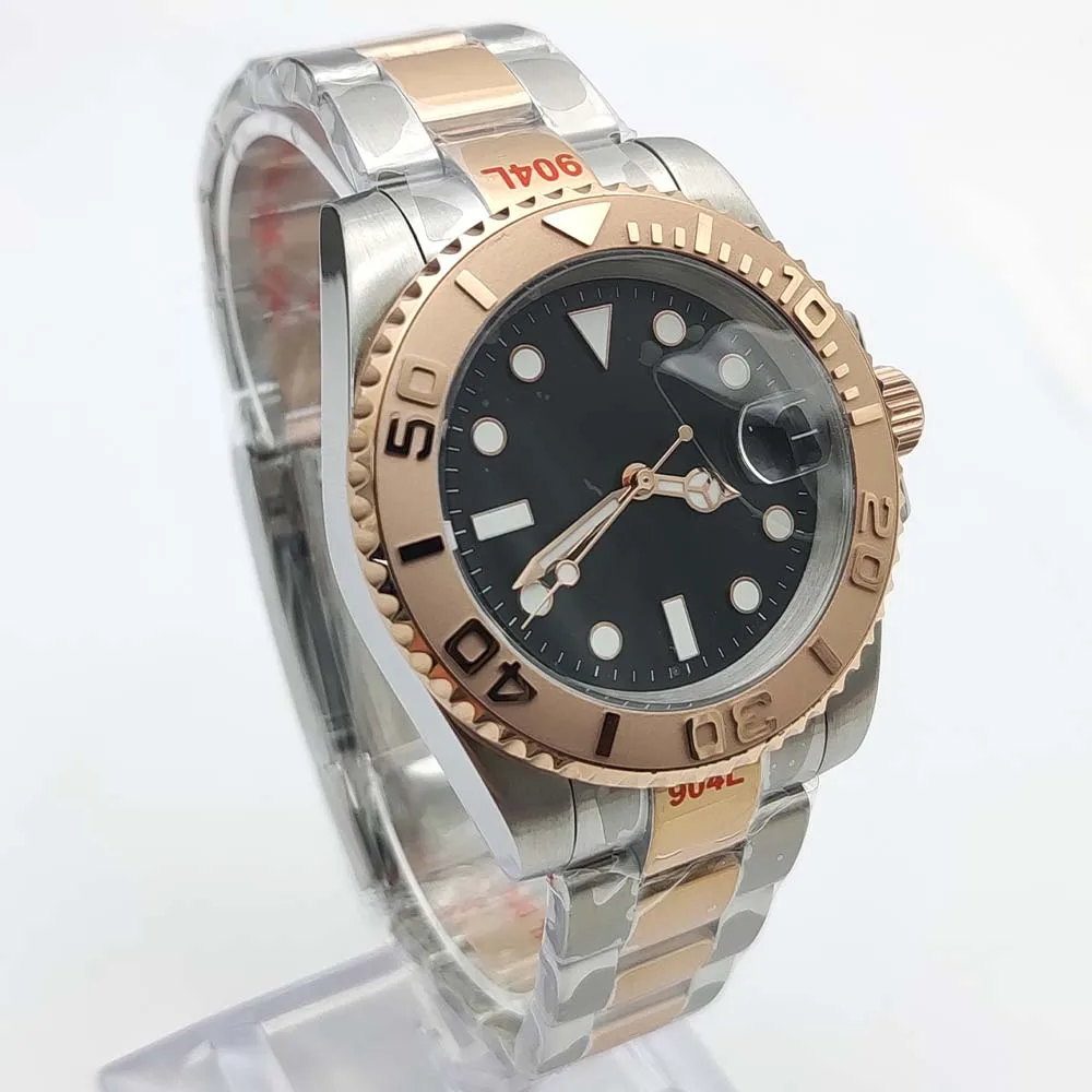 Luxury 40mm Men's Mechanical Watch Sapphire Stainless Steel Rose Gold Case Waterproof Business NH35 Automatic Movement