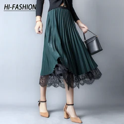 HI-FASHION Vintage Lace Gauze Women's Skirt Summer Korean Elegant Loose Midi High-waisted Skirts Woman Floral Skirts