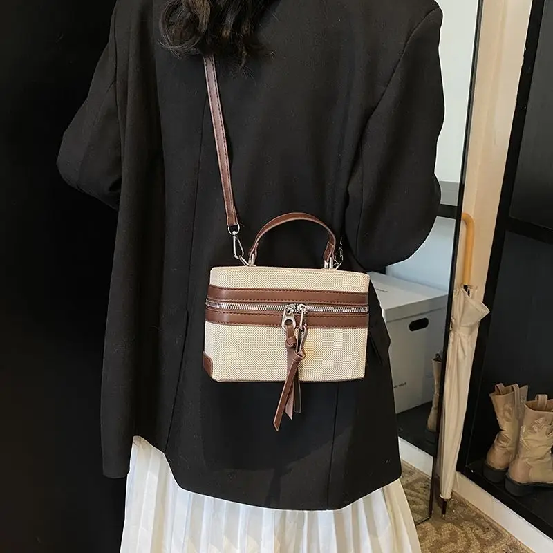 JIAERDI Vintage Box Niche Design Handbag Women Canvas Patchwork Shoulder Bags Ladies Casual Versatile Commute Crossbody Bag 2025