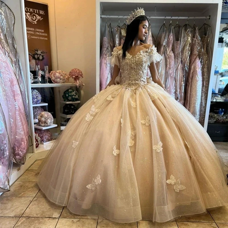 

Angelsbridep шампанское Тюлевое бальное платье, платья для Quinceanera, бальное платье с бантом сзади, милое платье 16 цветов, блестящее платье zпонманна