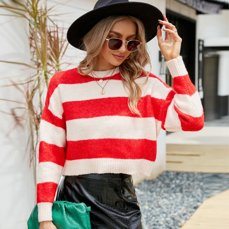 Women Striped Colorblock Mohair Long Sleeve Pullover Sweater Fall Winter  Fashion Green Casual Cropped Oversized Harajuku Sweater - AliExpress