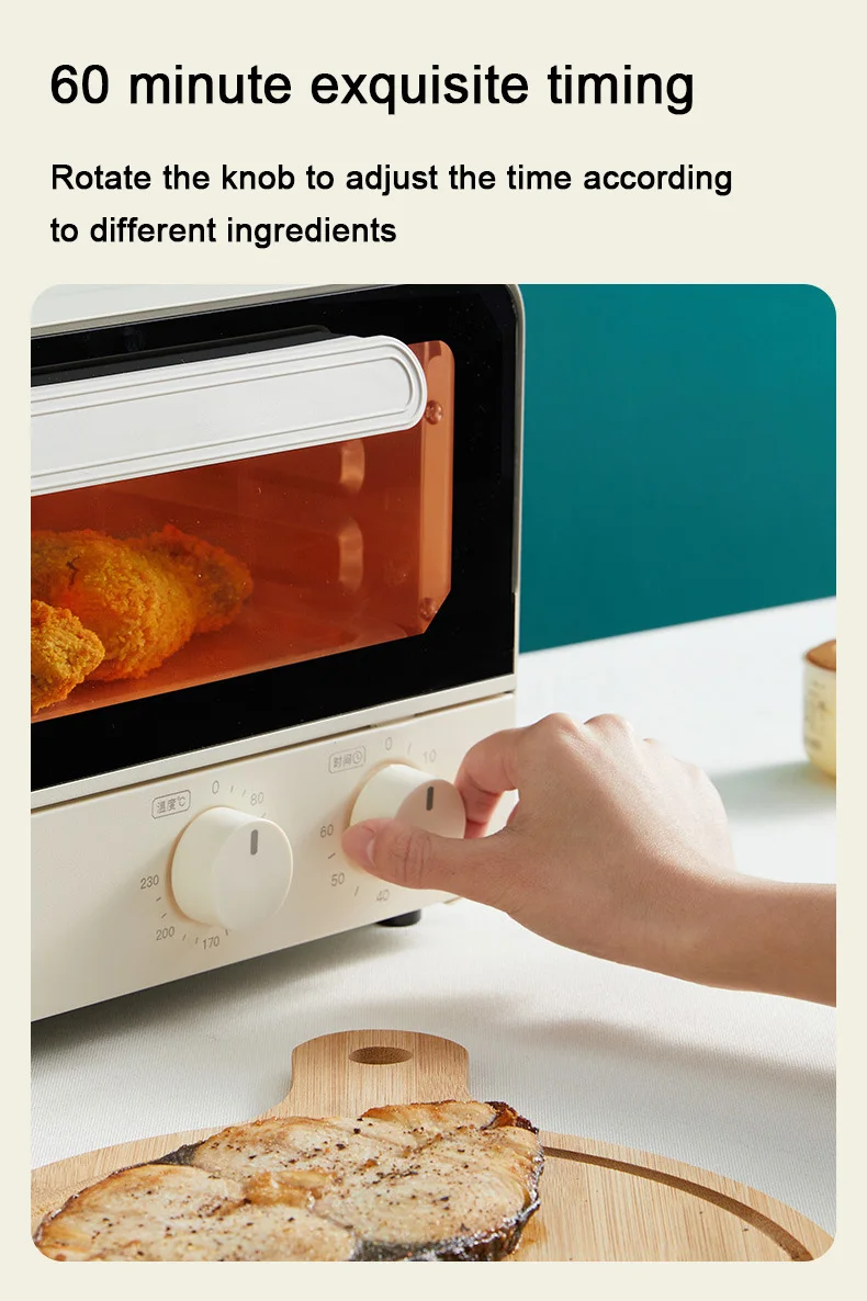 DMWD 12L Electric Oven Multifunctional Mini Baking Oven 800W Household Bread Pizza Baking Machine Double Knob Timing 220V 4
