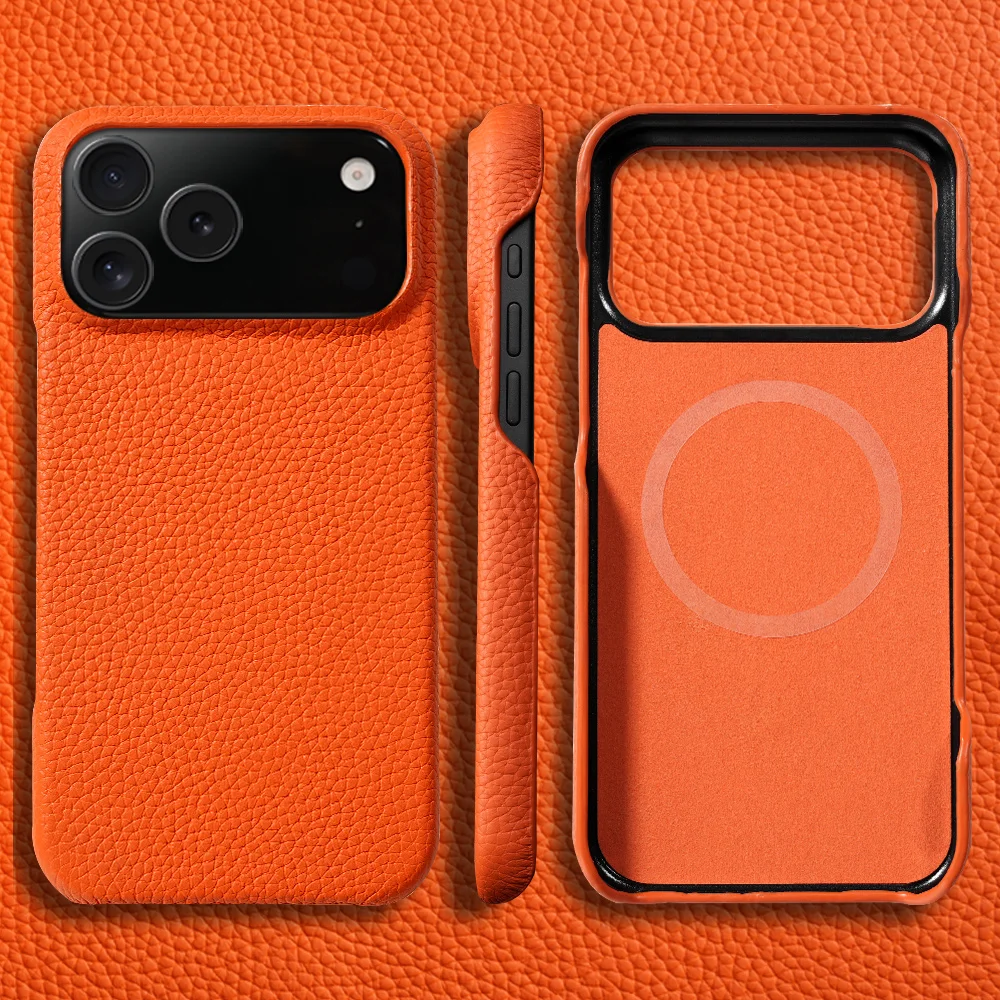 Luxurious Lychee Leather Magnetic Phone Case with Magsafe