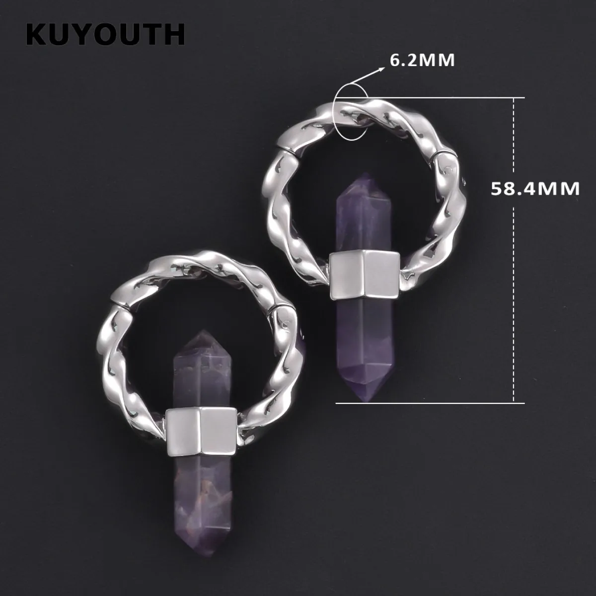 KUYOUTH Stone Ear Weight Gauges Magnet Piercing Stretchers Jewelry Earring Copper 2PCS