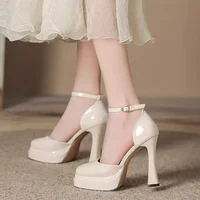 Women's Sexy Super High Heels Pointed Tip Thick Heel Ankle Strap Platform Heels Side Cutout Wedding Banquet Sandalias De Mujer 2