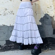 

Aesthetic Fairy Women Harajuku Long Skirt Vintage White Layered Patchwork High Waist A-Line Skirt Spring Summer Chic Skirt